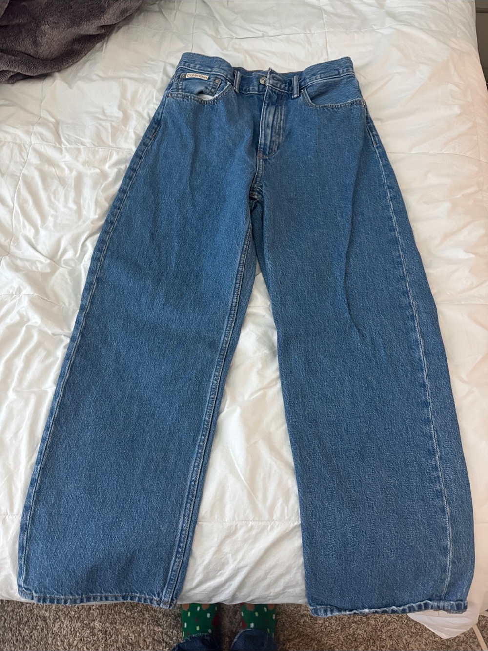 Calvin Klein Medium Blue Denim Jeans with Logo Patch